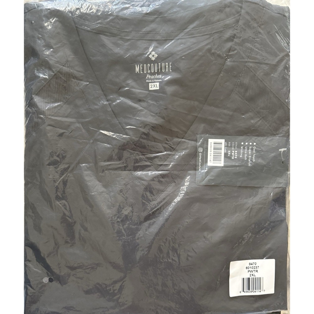 New MedCouture Peaches Scrub Top 2XL Women's Pewter Double V-Neck - Picture 1 of 4